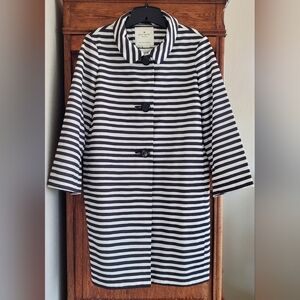 kate spade NEW YORK BLACK AND WHITE STRIPE COAT LONG JACKET MEDIUM